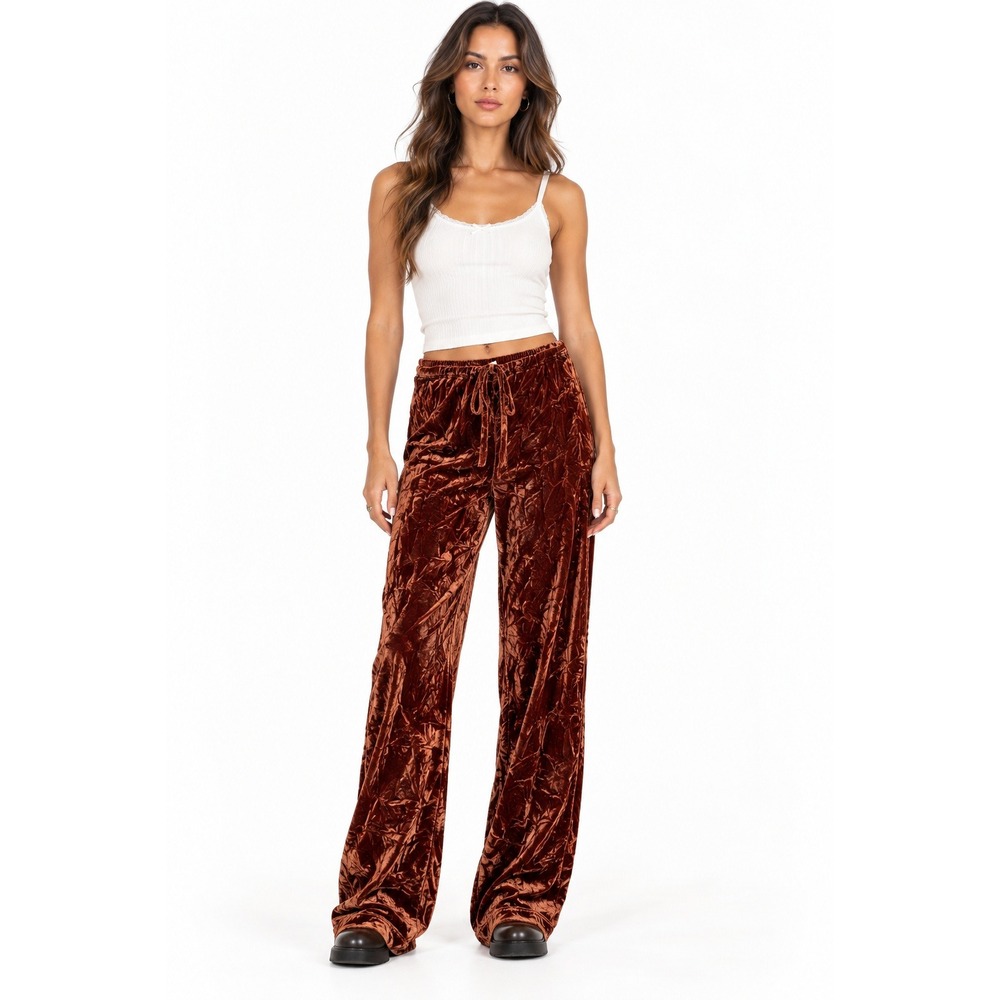 Victorias Secret Silk Crushed Velvet Lounge Pants Small Copper Brown Silk Blend